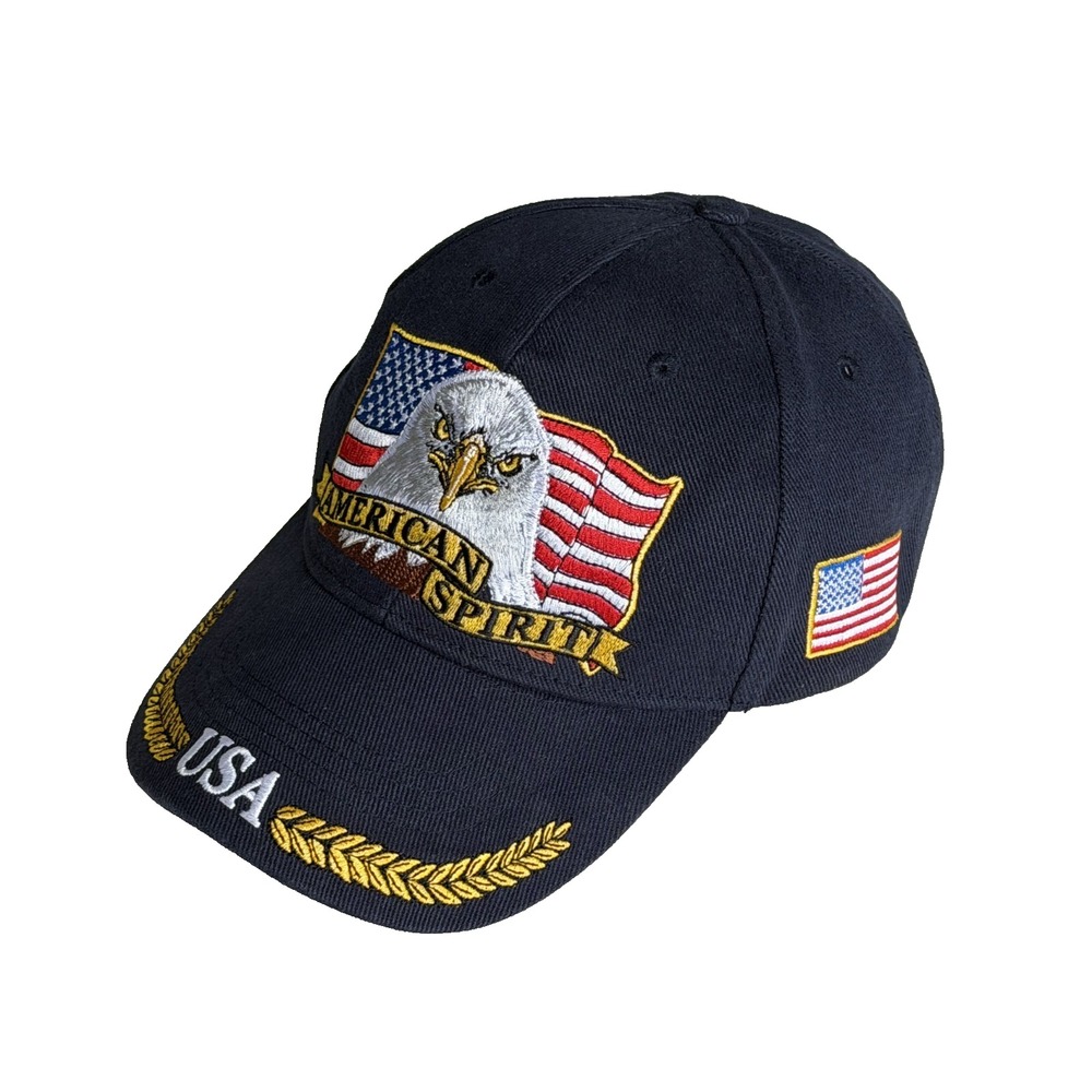 American Spirit USA Eagle Flag Truckers Hat Navy Adjustable Cap Patriotic